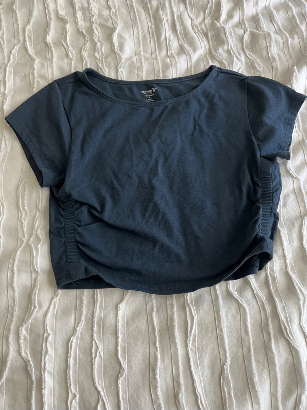 Old Navy Navy Short-Sleeve Ruched Side Athletic Crop Top - Picture 1 of 6